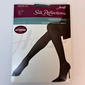Hanes Silk Reflections Opaque Tights Comfort Stretch Control Top Mocha Sz EF